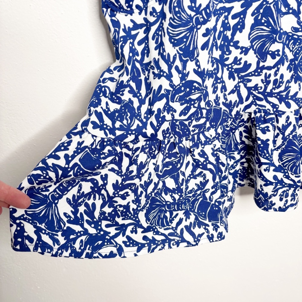 Lilly Pulitzer Kristen Flounce Dress Krillen It Blue White Pattern L NWOT - Picture 3 of 11